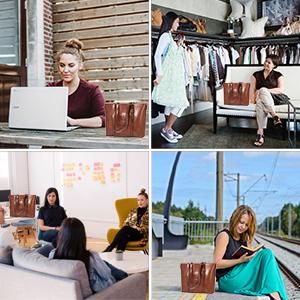 La messagère en cuir Bag des femmes de cru ordinateur portable Tote Bag de 15,6 pouces 4