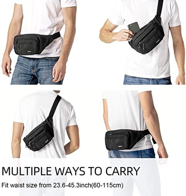 Sac de taille de résistant à l'eau de femmes de Bum Fashion Fanny Pack Men avec 6 poches fermées la fermeture éclair