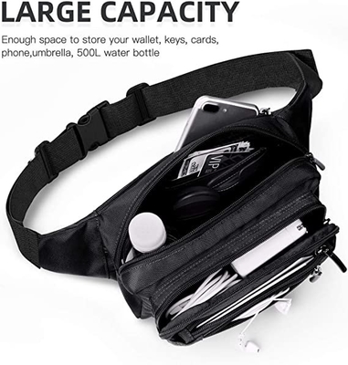 Sac de taille de résistant à l'eau de femmes de Bum Fashion Fanny Pack Men avec 6 poches fermées la fermeture éclair