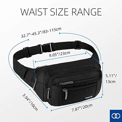 Sac de taille de résistant à l'eau de femmes de Bum Fashion Fanny Pack Men avec 6 poches fermées la fermeture éclair