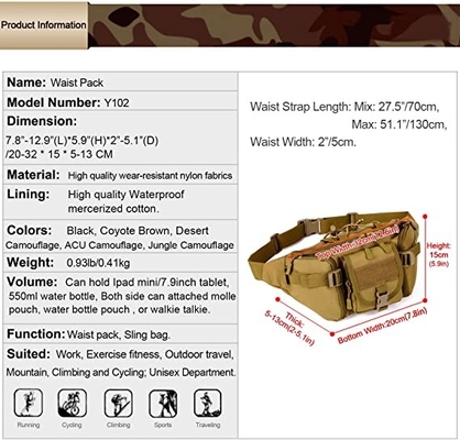 Paquet militaire de taille de sac tactique de taille de Molle pour le fonctionnement de marche d'extérieur augmentant le camping