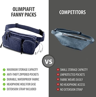 Sac de Fanny Pack Hiking Cute Waist de mode de 6 poches