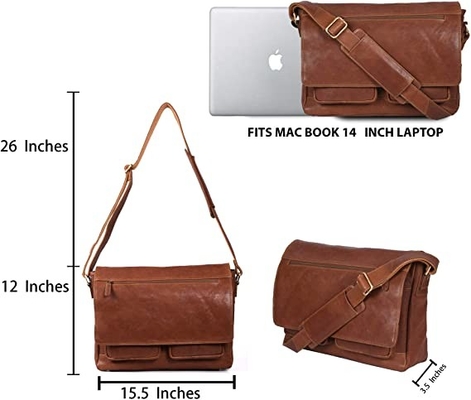 la messagère en cuir Bag Canvas Cowhide 400g des femmes de l'ordinateur portable 14inch