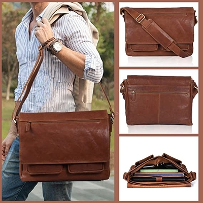 la messagère en cuir Bag Canvas Cowhide 400g des femmes de l'ordinateur portable 14inch